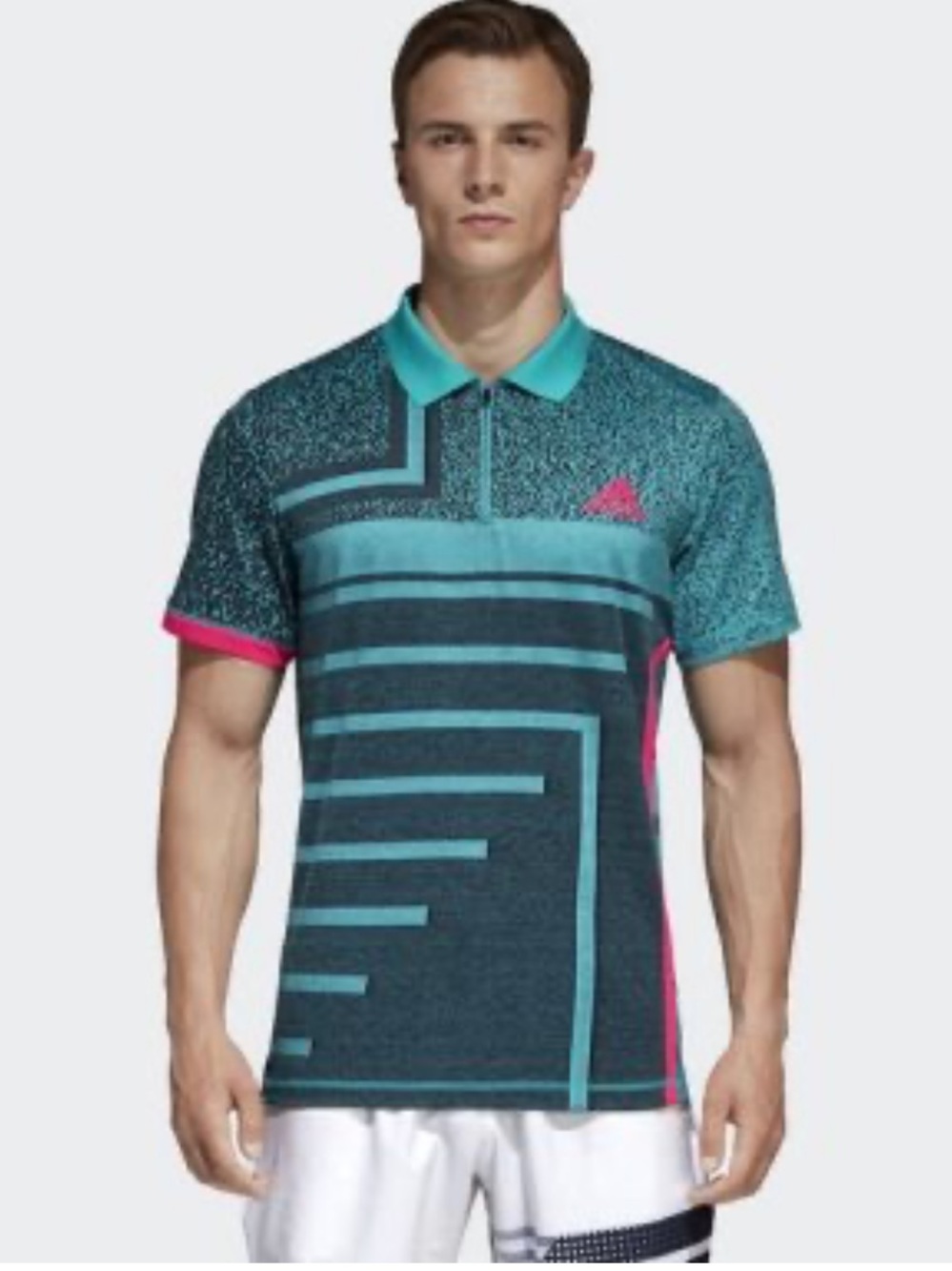 adidas Teal and Pink Geometric Tennis Polo shirt Large